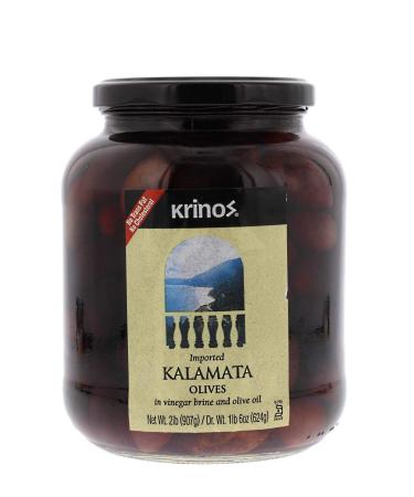 Krinos Kalamata Olives in Vinegar Brine and Olive Oil - Great for Slicing & Dicing and Creating Appetizers & Delicious Meals, 2lb Jar