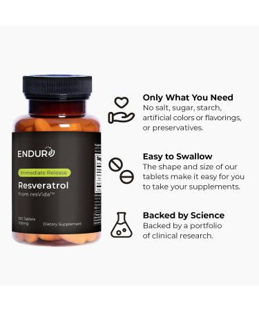 Endur Resveratrol Healthy Aging & Cardiovascular Support Supplement Instant Release Antioxidant Grape Skin Extract Gluten Free 100mg (150 Tablets) - Buy Online on GoSupps.com