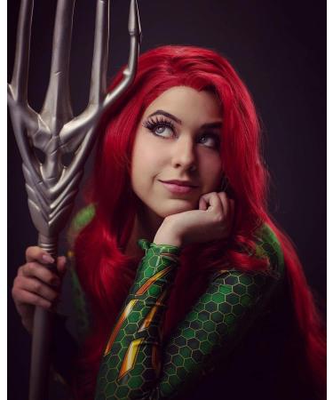 IMSTYLE Red Lace Front Wig 26inch - Long Wavy Synthetic Hair for Women - Natural Hairline - Mera Cosplay & Halloween Party - Heat Resistant - Red 3100 - Buy Online on GoSupps.com