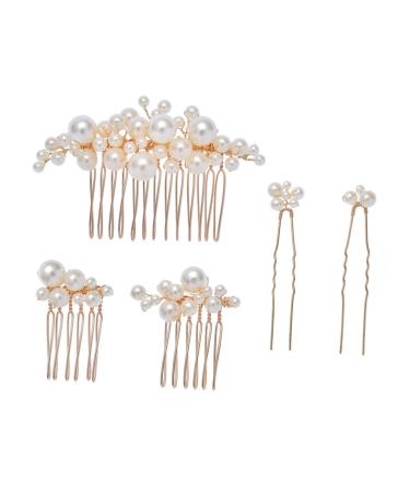 Angoily 1 Set Bride Wedding Hairpin Headband for Girls Pearl Hair Stick Wedding Bride Headdress Rhinestone Hair Comb Wedding Hair Comb Rhinestone Outfit Big Pearl Abs Hair Fork