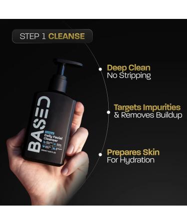 BASED Skincare Trio - Daily Facial Cleanser Moisturizer & Skin Revival Spray - Complete Men's Skincare System - Hypochlorous Acid Bamboo Charcoal & Ceramides - All Skin Types - Buy Online on GoSupps.com