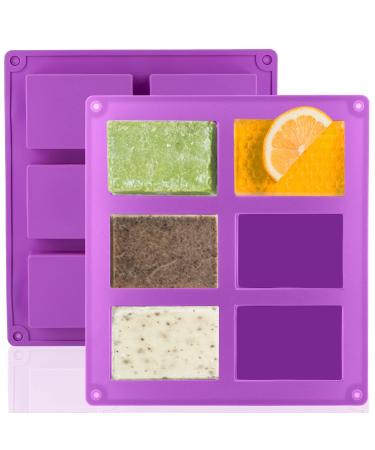 LERYKIN 2 Pack Silicone , 6 Cavities Rectangle Soap Molds, Great for Homemade Craft , Chocolate Mold, Cake Mold & Ice Cube Tray - Just Pop Out(Purple)