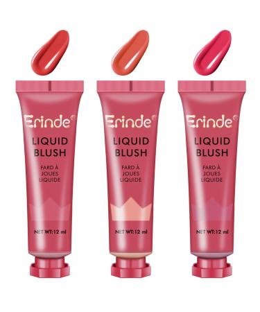[3 Pack] Erinde Liquid Blush Cream Blush Makeup Lightweight, Breathable Feel, Sheer Flush Of Color, Natural-Looking, Dewy Finish Gel Blush, Ideal Cheek Blush Gift for Women(Set A #1#2#3
