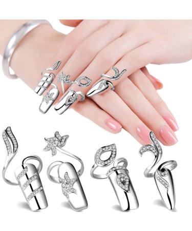 Beaupretty 4 Pcs Women Finger Nail Ring Fingernail Rings Crystal Rhinestone Nail Cap Cover Ring Nail Art Charm for Women Girls