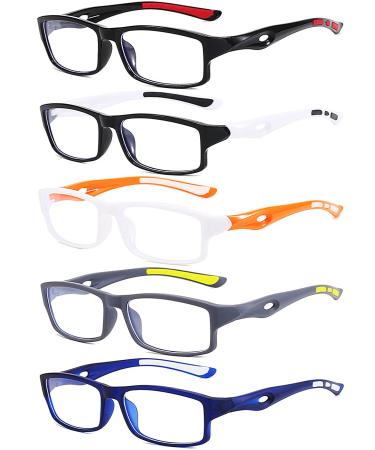 Eyglajdd sporty reading glasses for women men light rectangle reading glasses reading aid 5 pack blue light blocking glasses +2.50 black blue gray white orange black white 2.5 x