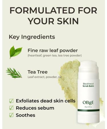 OBgE Blackhead Scrub Balm (0.7oz) - Moisturizing Scrub Stick for Blackhead Removal Pore Minimizing Gentle Exfoliation & Moisturization. Tea Tree Green Tea & Heartleaf. (0.7oz) Pack of 1 - Buy Online on GoSupps.com