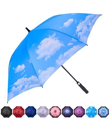 NOOFORMER 62 Inch Automatic Open Windproof Waterproof Golf Umbrella Extra Large Oversize Double Canopy Vented Rain Stick Umbrellas for Men Women Multiple Colors A4-Sky(Single Canopy)
