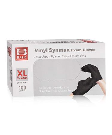 Basic Medical Synmax Black Vinyl Exam Gloves Latex-Free & Powder-Free 100 pcs (BLACK) Large (Pack of 100)