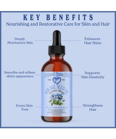 Natural Born Oils Borage Seed Oil 16oz Organic Cold-Pressed Carrier Oil High GLA Vitamins & Minerals Deep Skin Nourishment Hair Vitality - Buy Online on GoSupps.com