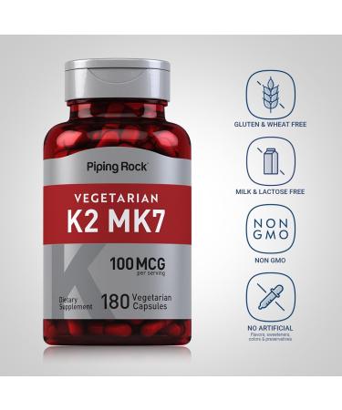 Piping Rock K2 MK7 Vitamin Supplement | 100 mcg | 180 Vegetarian Capsules | Non-GMO Gluten Free - Buy Online on GoSupps.com