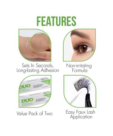 Duo Brush-On Strip Lash Adhesive 2-Pack, 0.18 oz - Clear, Fast Drying, Non-Irritating Formula with Vitamins A, C & E - Safe for Sensitive Eyes and Skin - Buy Online on GoSupps.com