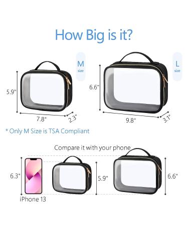 PACKISM Clear Makeup Bags 2 Pack - TSA Approved Toiletry Bag for Carry-on Travel - Quart-sized Clear Cosmetic Bags with Handle - Black (Medium & Large) - Buy Online on GoSupps.com
