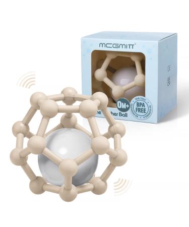 MCGMITT Baby Rattle Teething Ball Toys for Babies 0 3 6 9 12 Month to Grab and Chew Soft Silicone Sensory Teether Balls Shaker Toy Gifts for Newborn Infants (Beige) Rattle Style-Beige