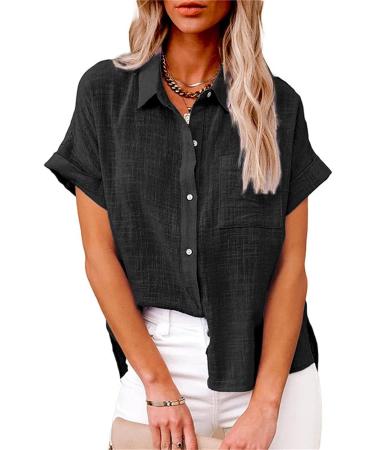 Women V Neck Roll Up Sleeve Button Down Blouse Top Solid Formal Work Dress Tunic Blouse Tops Shirts 339-vvmdx-black-a S - Buy Online on GoSupps.com