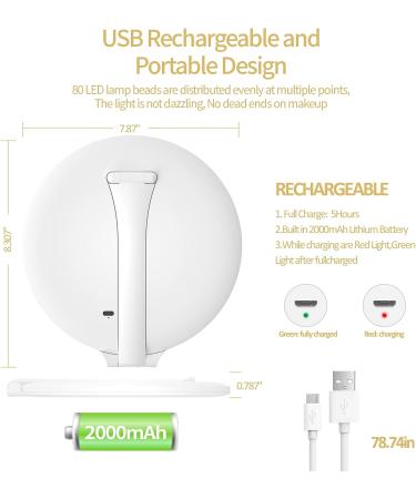 SHEGINEL Travel Makeup Mirror with LED Light, Rechargeable, 4 Brightness Levels, 180 Rotation - 7.5 inches - Buy Online on GoSupps.com