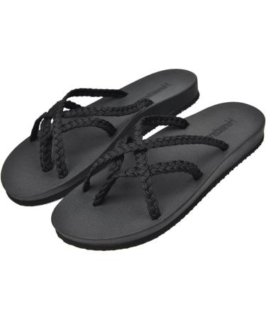 Harsidanzar Women's Flop Flops with Arches - Braided Strap Sandals Soft Water Shoes for Beach Pool & Vacation - HL201E 39 EU Black - Buy Online on GoSupps.com