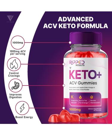 Fyvus Ripped Results Keto ACV Gummies - 2 Pack 1000MG Apple Cider Vinegar Supplement for Weight Loss & Energy - Advanced Keto + Folic Acid (120 Gummies - Buy Online on GoSupps.com