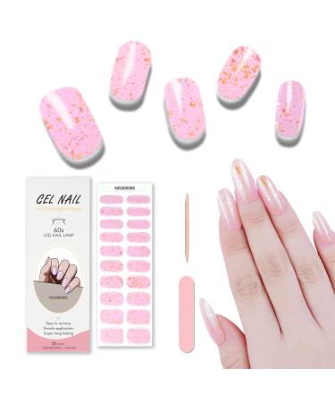 Semi Cured Gel Nail Strips 20 Pcs Gel Nail Polish Wraps Sticker for Salon-Quality Manicure Set Long Lasting Easy to Apply & Remove with Nail File & Wooden Cuticle Stick(Pink)