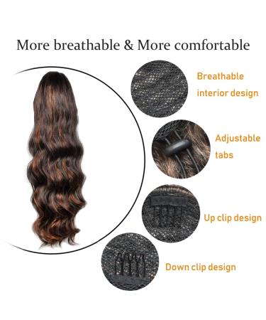 Yeeshedo Black Ponytail Hair Extensions - Long Wavy Braids with Brown Highlights | Natural Afro Curly Clip-In Wigs for Dark Brown & Blond Hair - Buy Online on GoSupps.com