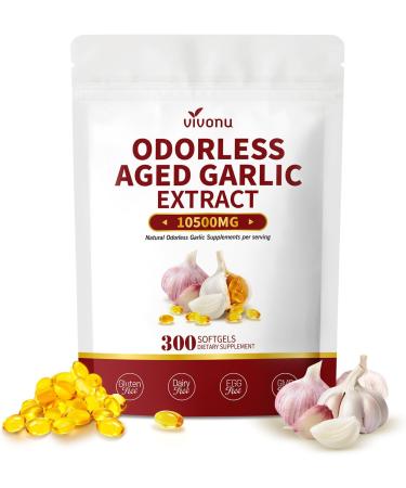 VivoNu Aged Garlic Extract Capsules 10500mg Odorless Garlic Supplements with Magnesium Chromium B1 & B9 Supports Immune Health & Heart Function| 2 Years Matured | 300 Softgels 300pcs(1bag) - Buy Online on GoSupps.com