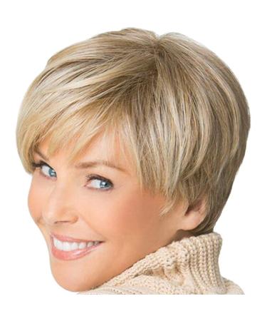 Battnot 26cm Short Straight Synthetic Hair Wig for Women - Fluffy Gradient Gold Style | Perfect for Parties & Everyday Wear - Buy Online on GoSupps.com
