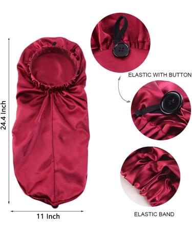 SHFANYUA 2PCS Satin Long Curly Hair Braid Bonnet for Women - Soft Elastic Band Sleeping Caps - Black Wine - Buy Online on GoSupps.com