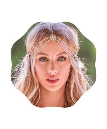 Boho Tennis Head Chain for Women and Girls Sparking Rhinestones Headpiece Princess Party Costume Hair Jewelry for Special Occasion (Gold)