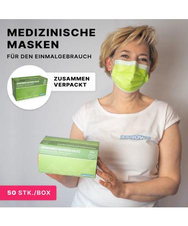 Buy Arnomed Medically Certified Green Type IIR Masks 50x 3-Layer EN 14683 Protective Face Masks | CE Certified Mouth Protection - Buy Online on GoSupps.com