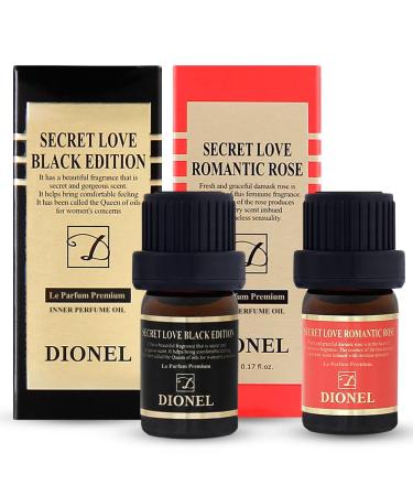 Dionel Secret Love inner perfume fragrance oil for underwear women Long-lasting feminine scent Black Edition 5ml(0.17fl.oz) + Romantic Rose 5ml(0.17fl.oz)