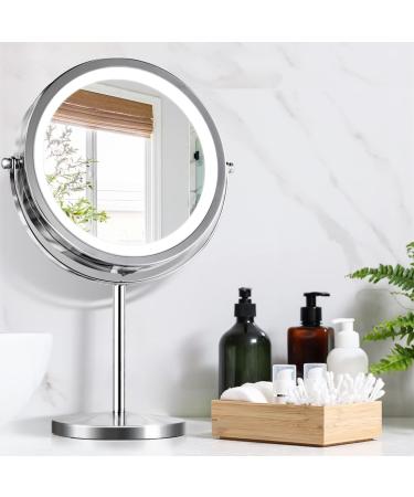 M MIVONDA Lighted Makeup Mirror 1X/10X Magnifying with Stand, 8 Inch LED Double Sided Senior Metallic Silver, Cordless & Chrome Finish - Buy Online on GoSupps.com