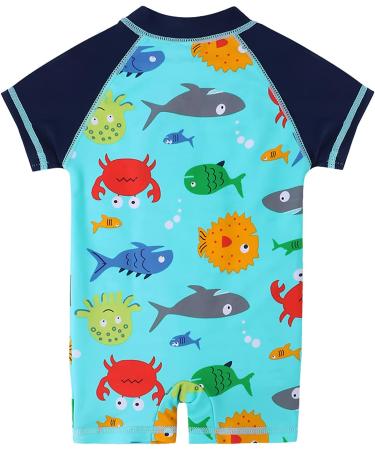 HUAANIUE Baby Boys One Piece Rash Guard Swimsuit with UPF 50+ Sun Protection and Matching Hat | Swimming Beachwear for 6-12 Months - Buy Online on GoSupps.com