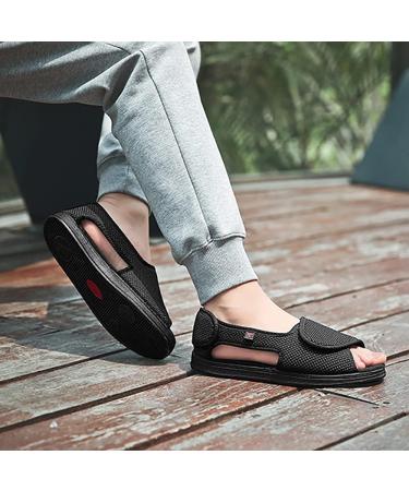 Men's Breathable Diabetic Slippers - Extra Wide Width Adjustable Sandals for Elderly - Indoor/Outdoor House Shoes - Size 12 Black - Buy Online on GoSupps.com