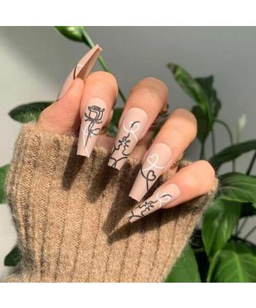 Sethexy Pink Matte Coffin False Nails - Long Ballerina Acrylic Press-On Nails for Women & Girls - 24 Hour Wear with Floral Design - Buy Online on GoSupps.com