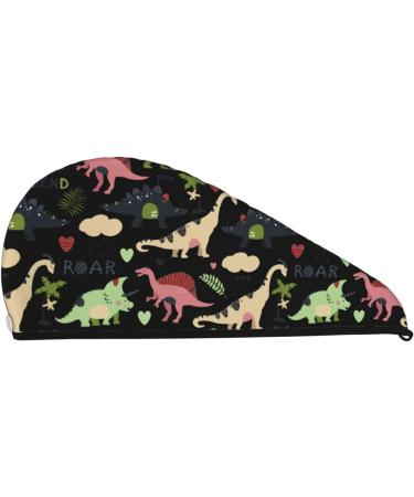 Cute Dinosaurs Microfiber Hair Towel | Super Absorbent Coral Velvet Wrap for Women | Quick Dry Cap for Long Curly & Thick Hair - Buy Online on GoSupps.com