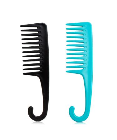 2PCS Premium Wide Tooth Comb, Shower Combs for Wet Curly Hair, Large Conair Detangling Comb with Hook for Curls, Wigs, Detangler Hair Brush with Handgrip for Knotting Wavy, Thick, Dry Hair Stylist