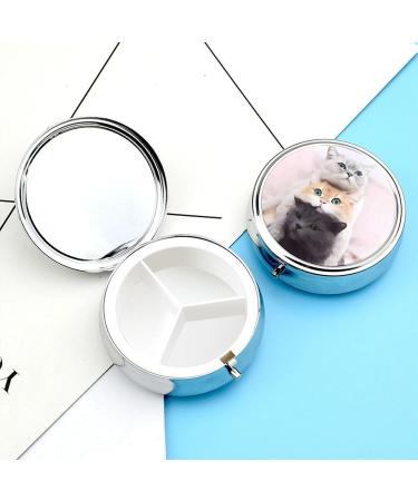 Travel Pill Box with Cat Print - 3 Compartment Portable Pill Organizer for Purse & Pocket - Buy Online on GoSupps.com
