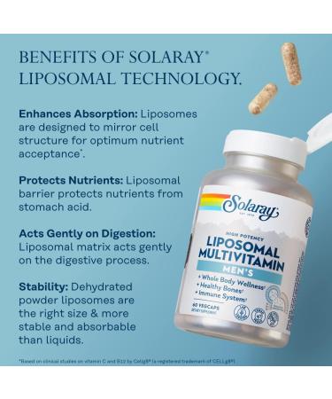 Solaray Liposomal Multivitamin for Men | Enhanced Absorption Mens Daily Multivitamin | Immune Energy & Bone Support | Vegan, Soy-Free | 120 VegCaps - Buy Online on GoSupps.com