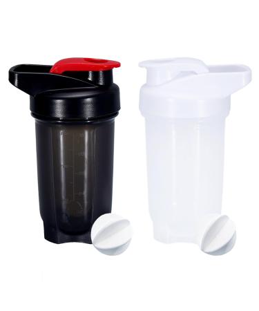 YayoNung protein Shaker bottle 300 ml leakproof BPA free protein shaker for supplement shakes with sieve & scale fitness mixer for creamy whey protein powder Shakes (black+white (2PCs) 300ml 04-black+white