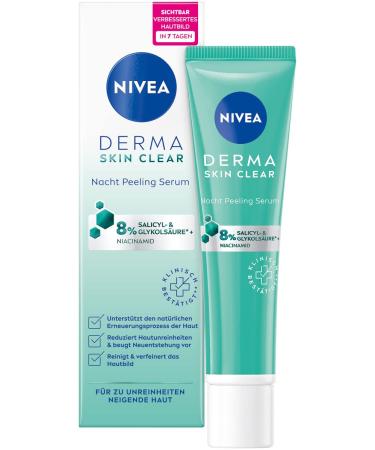 NIVEA Derma Skin Clear Night Exfoliating Serum (40ml) Anti-Blemish Serum for Visibly Improved Complexion Cleansing & Firming BHA & AHA Exfoliator with Niacinamide
