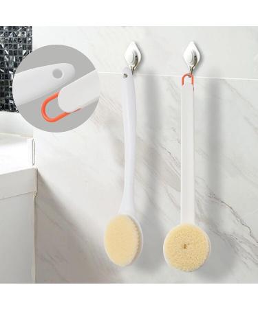 Soft Bristle Bath Body Brush with Bent Handle - 36 cm Length | Back Scrubber in Off-White - Buy Online on GoSupps.com