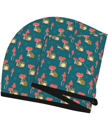 Quick-Dry Hair Towel Wrap with Button - Frog & Mushrooms Design | Perfect Hair Drying Turban - Buy Online on GoSupps.com