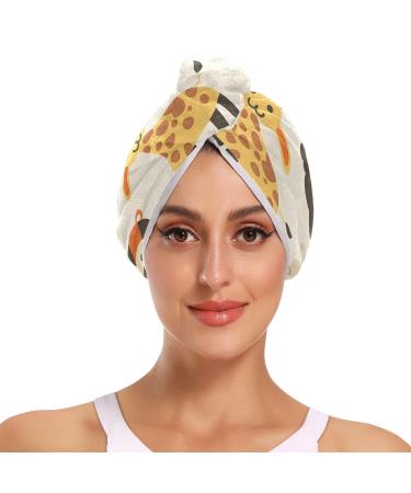 Cute Animal Hair Towel 2 Pack Super Absorbent Hair Drying Towel Quick Dry Hair Turbans Head Towel with Button Twisty Wrap for Women Girls