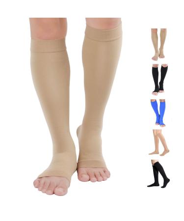 Knee High Compression Stockings, Firm Support 20-30 mmHg Opaque Maternity Pregnancy Compression Socks, Open-Toe, Ankle & Arch Support, Swelling, Varicose Veins, Edema, 1 Pair Beige 3XL 3X-Large 20-30mmhg Open-toe Beige