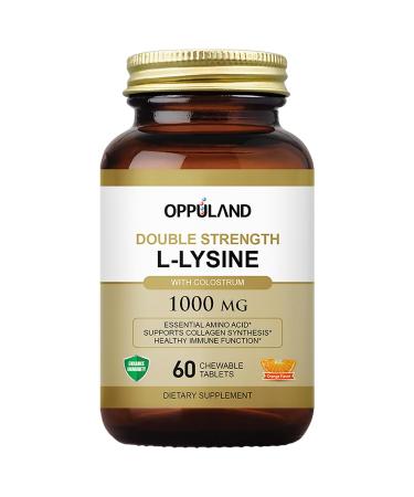 L-Lysine1000 mg-Essential Amino Acids-Supports Collagen Synthesis-Double Strength-60 Chewable Tablets