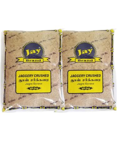 Jay Brand Jaggery Crushed | 400G | Natural Sweetener | No Preservatives Added |Hand Crushed Gur Powder | Gluten Free | Indian Origin (Pack of 2)