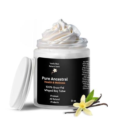 Pure Ancestral Health & Wellness 100% Grass Fed Beef Tallow for Skin Care - Face + Body - Whipped Moisturizer for Sensitive Skin - Natural Lotion | Large 9 Oz Jar. (Vanilla Scented) 9 Oz (Jar)