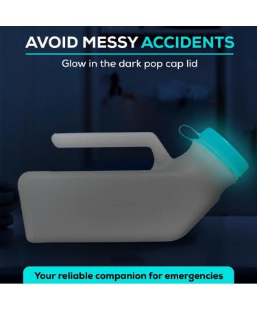 Urinals for Men 1000ml with Glow in The Dark Spill Proof Pop Cap Lid Plastic Pee Bottles for Men Portable Urinal for Elderly & Incontinence - Buy Online on GoSupps.com