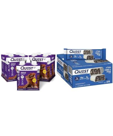 Quest Nutrition Ready To Drink Chocolate Protein Shake High Protein Low Carb Gluten Free & Crispy Cookies & Cream Hero Protein Bar 18g Protein 1g Sugar 3g Net Carb