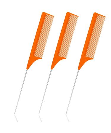 3 Pieces Hair Comb Set Hair Styling Metal Comb Pin Tail Comb Fine Tooth Comb Double-Sided Edge Brush Back Combing Brushes Hair Combs for Women Baby Hairdresser -Orange