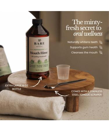 Bare Botanics Oil Pulling for Teeth & Gums (Peppermint) 16 oz - All Natural Mouth Rinse for Whitening & Fresher Breath - Daily Oral Health Alcohol & Flouride Free - Made in USA Vegan Cruelty Free - Buy Online on GoSupps.com